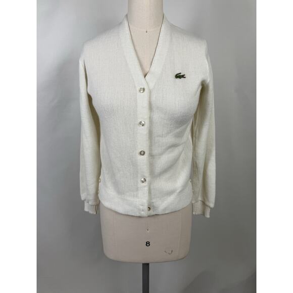 Izod Lacoste Sweaters - Vintage Lacoste Medium Cardigan White Preppy Old Money Academia School Alligator